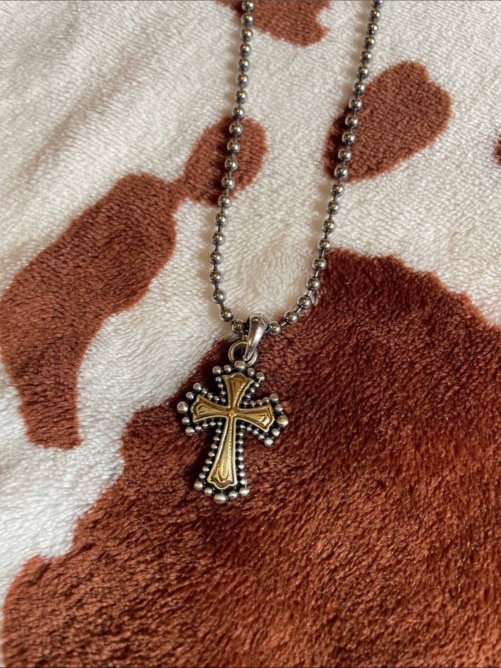 Two-Tone Cross Pendant Necklace in Silver and Gold